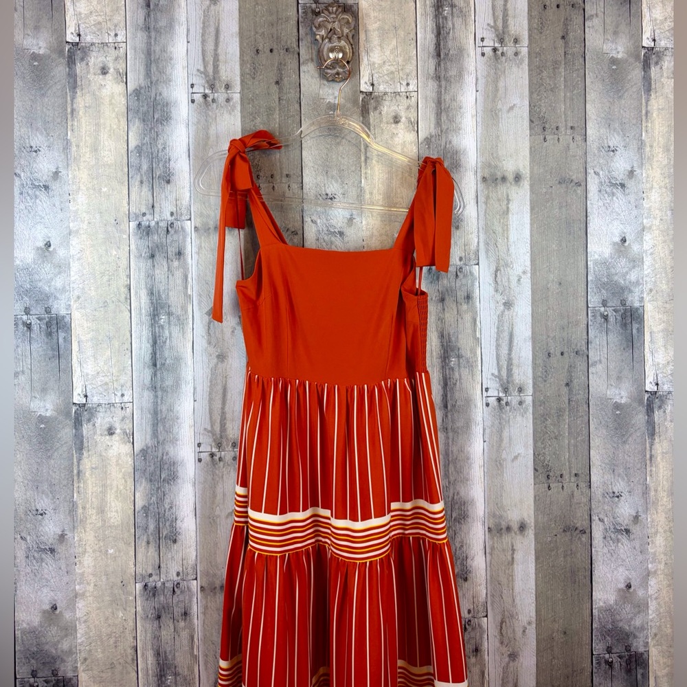 A Loves A Square Neck Teired Maxi Dress in Burnt Orange Stripe Size Small. - Picture 3 of 10